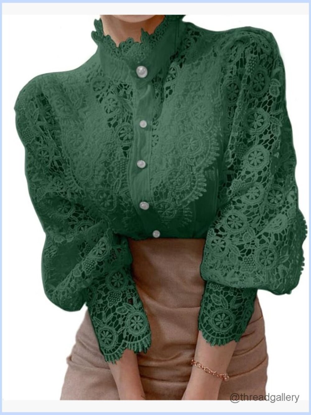 Elegant Lace Trim Victorian Blouse Long Sleeve Button Down Top